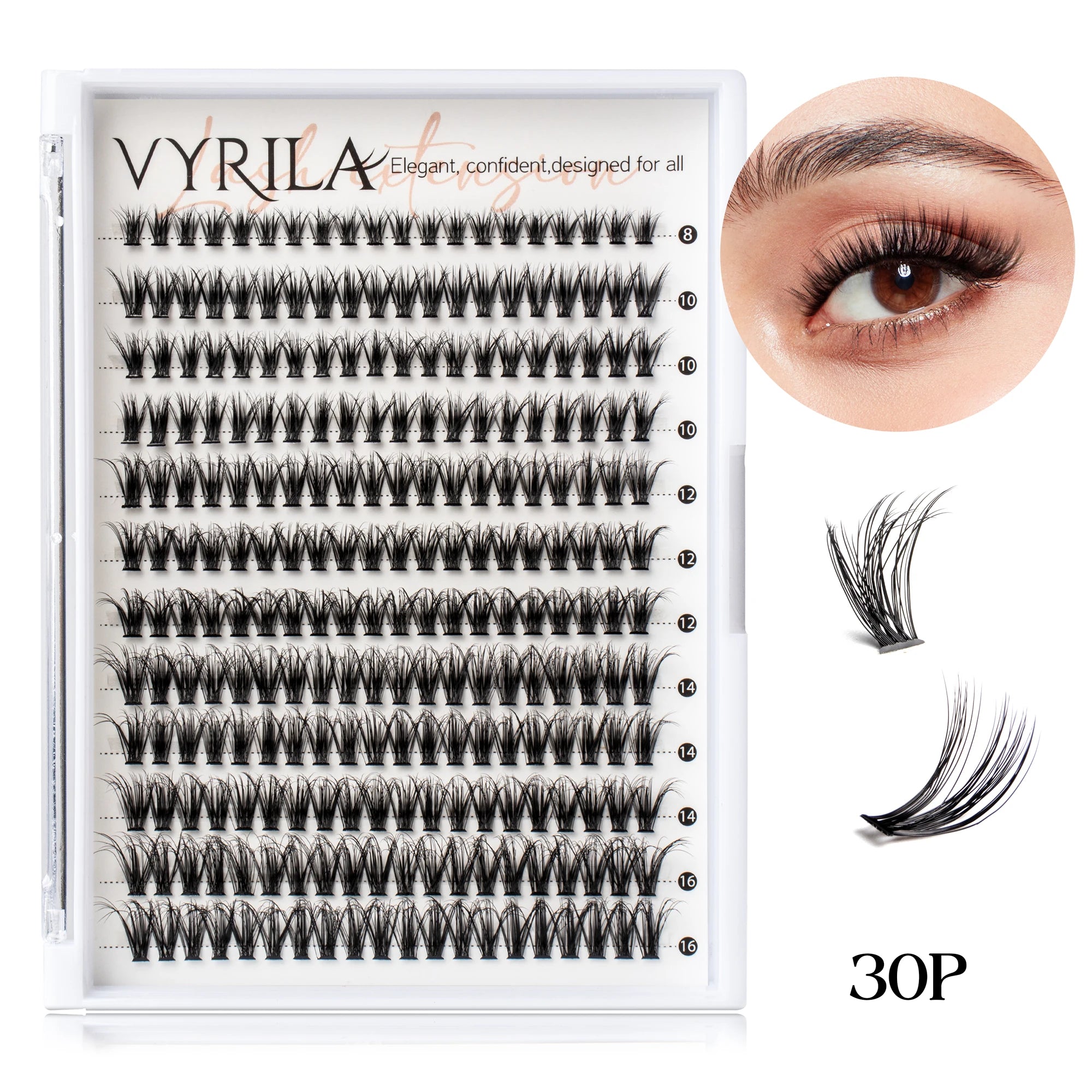 VYRILA Lash Extension Kit Wispy C Curl Lash Clusters Kit Hush 8-16mix Individual Lashes with Lash Bond and Seal Lash Tweezers