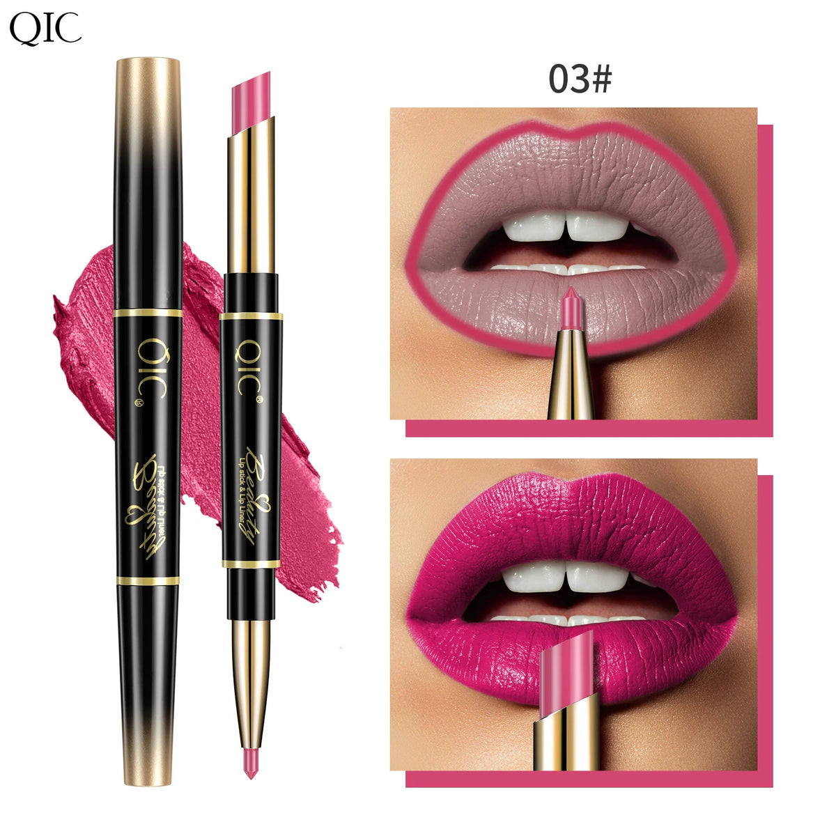 QIC Lipstick Lipliner Pen Matte Velvet Lip Liner Pencil Contour Makeup Sexy Red Lip Stick Long Lasting Cosmetics