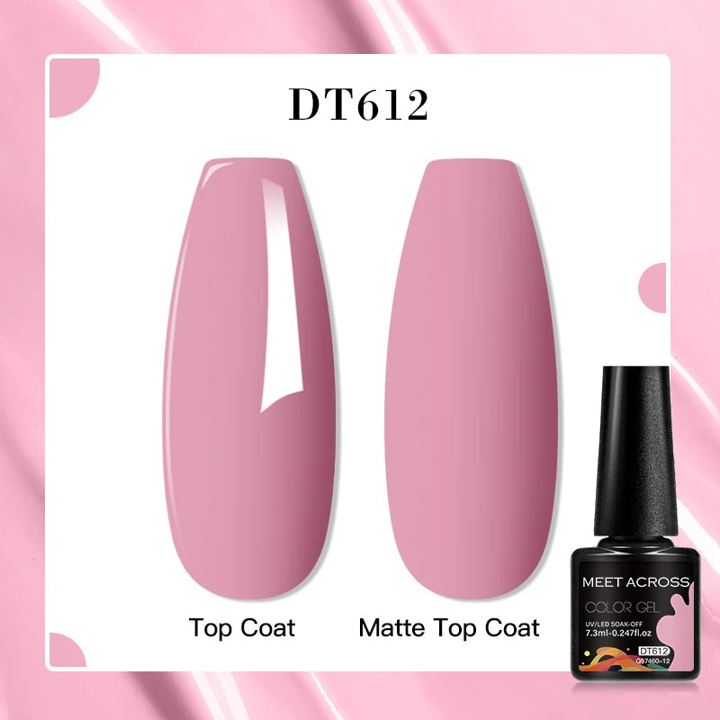 MEET ACROSS 7ml Pink Glitter Rubber Base Nail Gel Polish Sparkling Gold Foil DIY Nail Art Painting Gel Long Lasting Varnish
