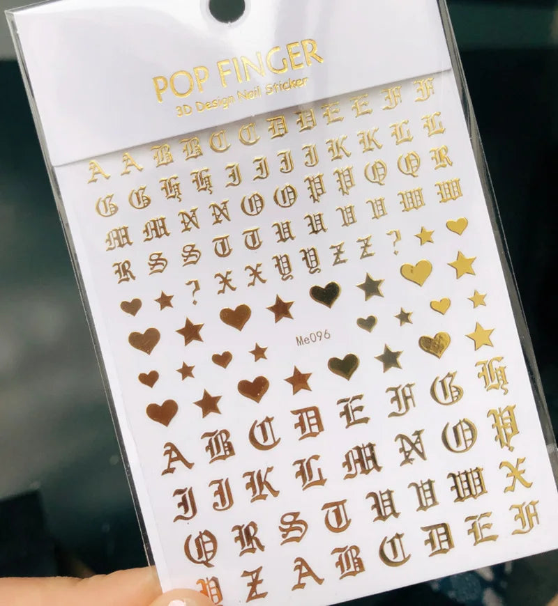 New Roman 26 English Alphabet Number 3D Self-adhesive Nail Art Decal Sticker Word Small Letter Nail Tattoos Decal Stickers