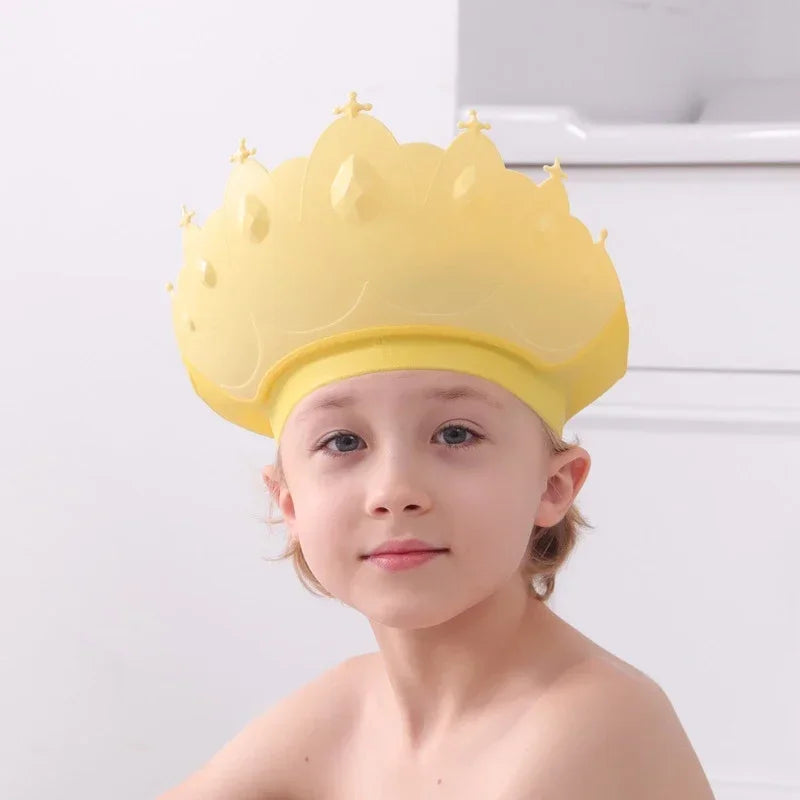 Baby Adjustable Size Shampoo Cap Crown Baby Shower Cap Children  Cartoon Bath Visor Infant Hair Shield Ear Protection Waterproof