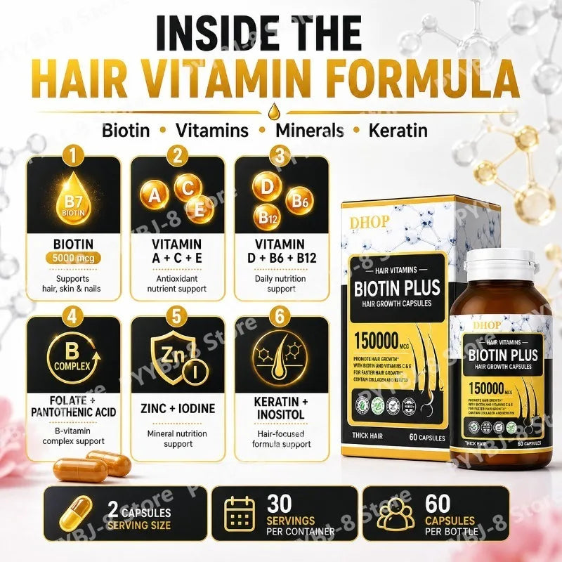 Hair Growth Capsules 60 Count Dietary Supplement Contain Biotin,inositol & Multiple Vitamins Promote Thicker and Healthier Hair