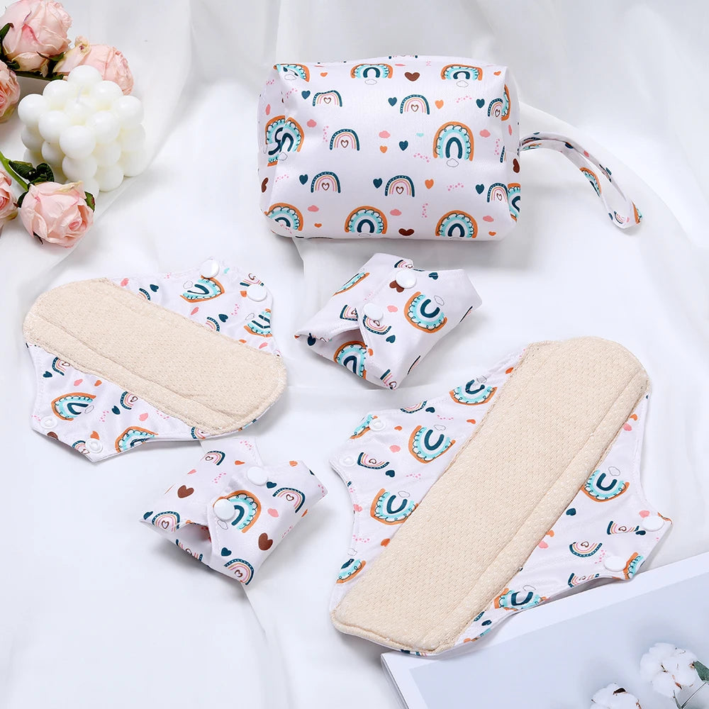 New Colourful Cotton Sanitary Pads Set Washable Menstrual Pads Reusable Nursing Pad Ladies Bratehable Cloth Menstruation Gift