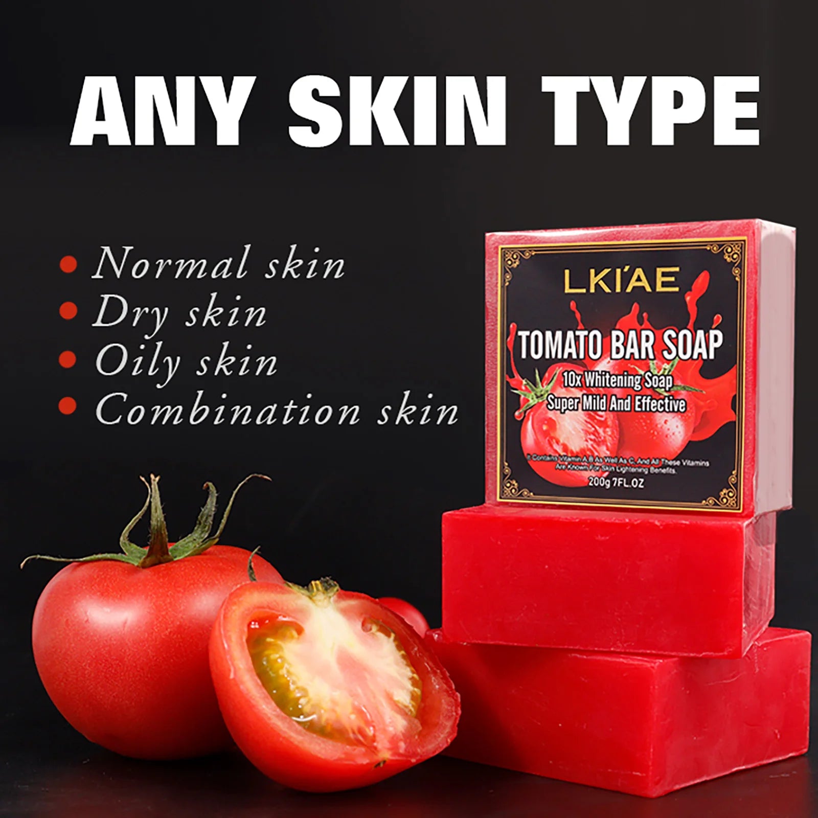 AILKE Natural Tomato Soap Bar, Whitening, Clean and Smooth Skin, Remove Wrinkles, Pigmentation, Acne, For All Skin Types, 200g