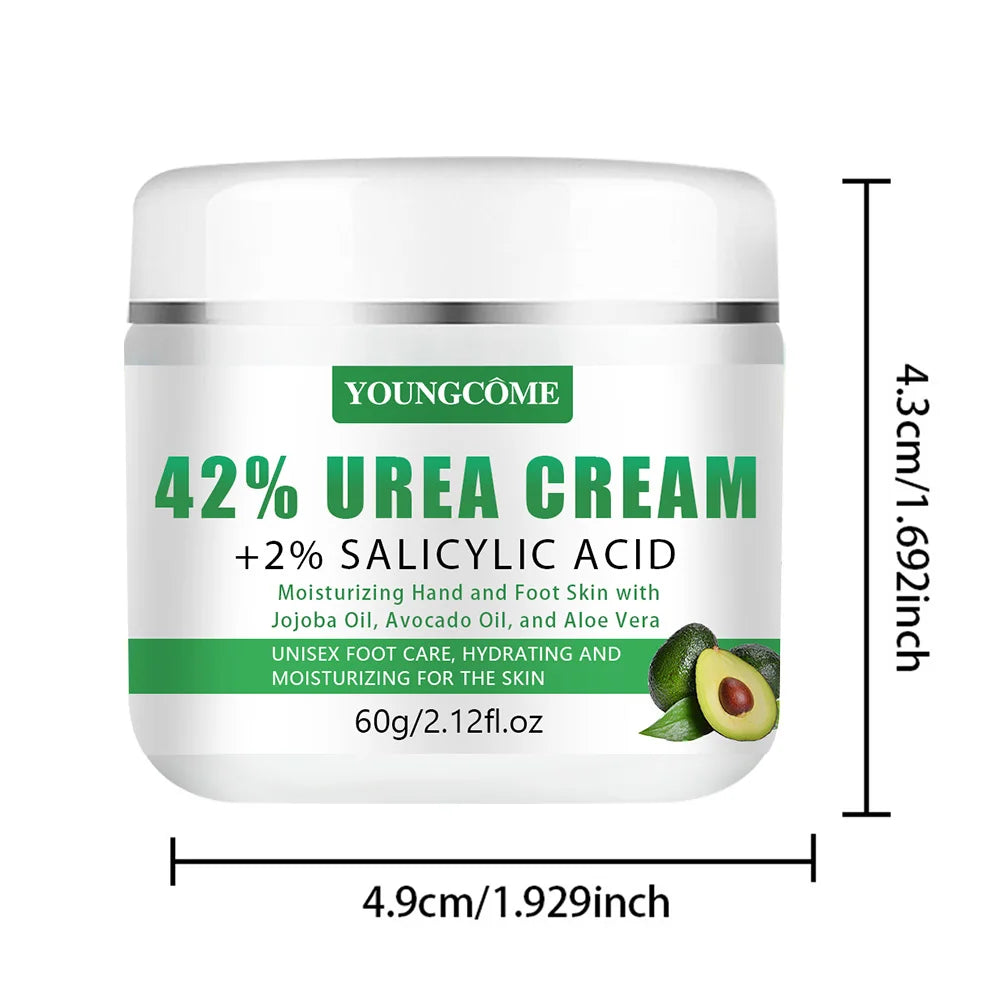 YOUNGCOME 42% Urea + 2% Salicylic Acid Avocado Foot Cream – Intensive Moisturizing Calluses & Dry Skin Hands/Feet, All Skin