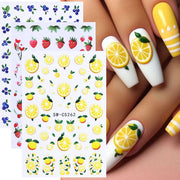 3pcs Lemon Fruits Nail Stickers 3D Cute Strawberry Blueberries Petals Nail Decals DIY Adhesive Slider Summer Manicure Decoration