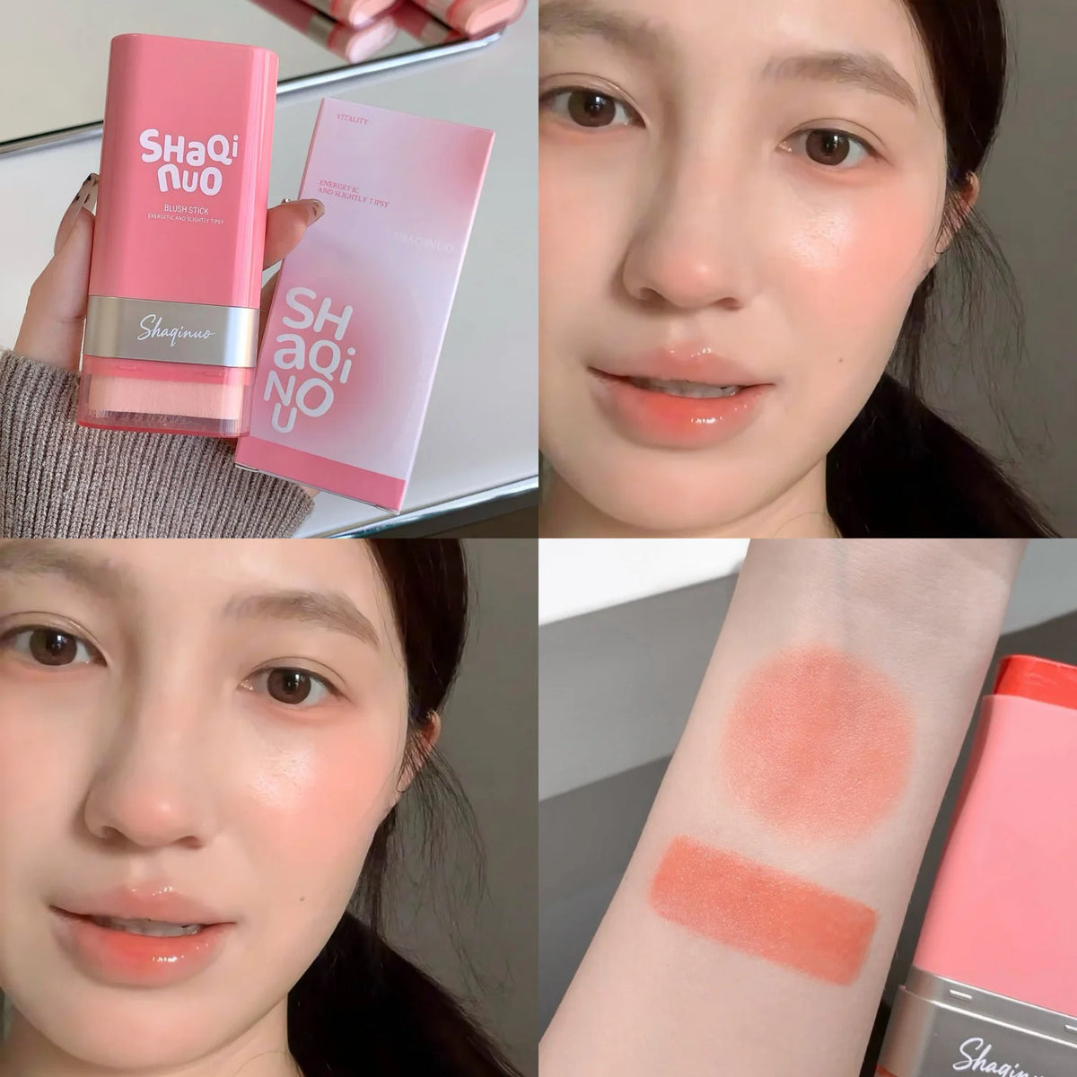 SHAQINUO Large-capacity High Color Rotating Blush Cream Stick 13g Moisturing Natural Long-lasting Waterproof Non-Removing Blush