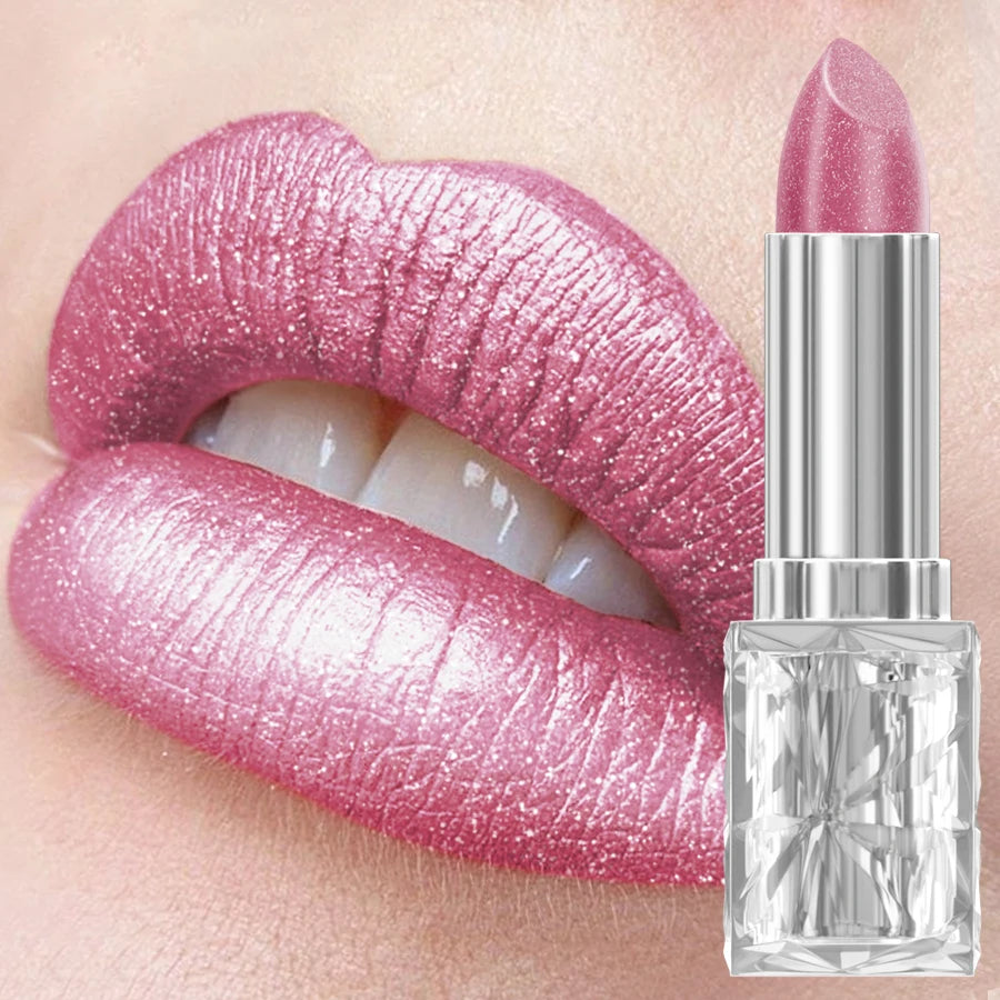 7 Colors Pearlescent Pink Metallic Glitter Velvet Lipstick Waterproof Long Lasting Korean Makeup Gift Matte Shimmer Lip Tint