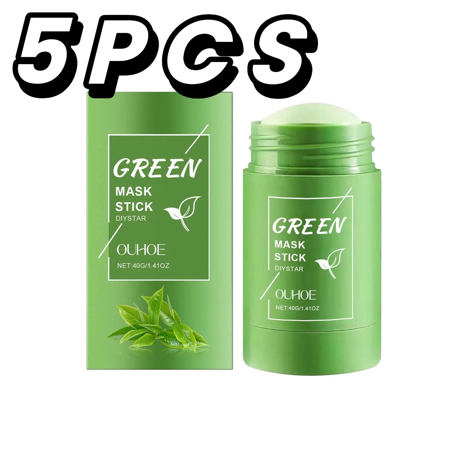 1~5PCS Green Tea Clay Stick For Face Green Mask Stick Smear Acne Shrink Blackhead Green Tea Extract Facial Mask Pore Cleansing