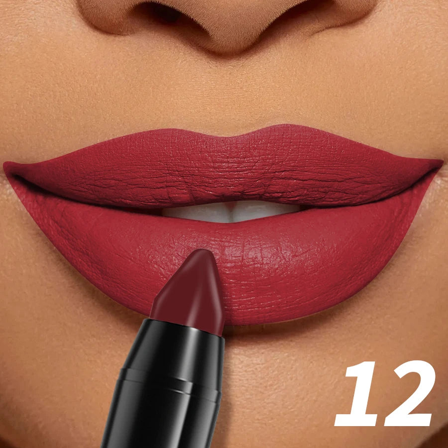 15-Color Velvet Matte Lipstick Pencil Waterproof  Red Brown Pink Long Lasting Lip Stick Korean Makeup Lip Tint Cosmetic Lipgloss