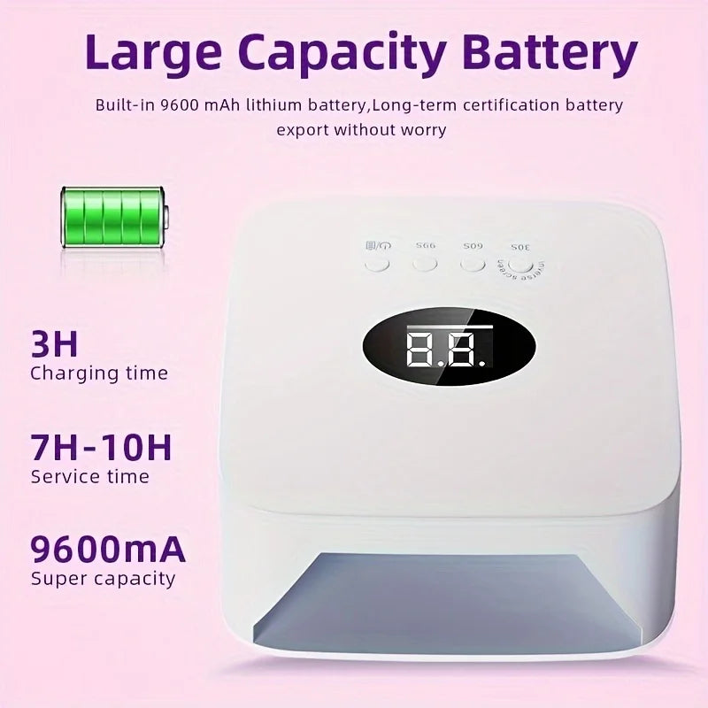 54W Cordless UV LED Nail Lamp with 30 Beads Rechargeable Professional Nail Dryer with 3 Timer Settings for Home and Salon Use