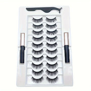 10Pairs Magnetic Lashes And Eyeliner Set Party Makeup Extension No Glue Required with Two Liquid Magnetic Eyeliners And Tweezers