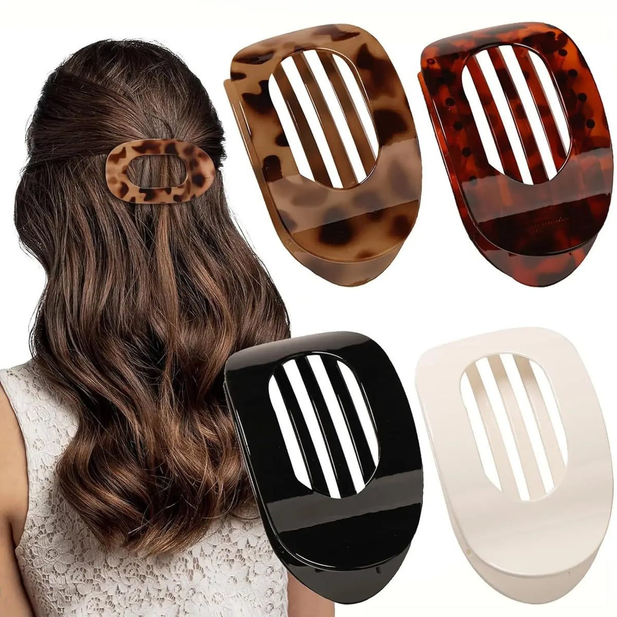 Leopard Matte Oval Hair Claw Clip for Women Fashion Curved Flat Acrylic Barrettes Styling Hair Accessories