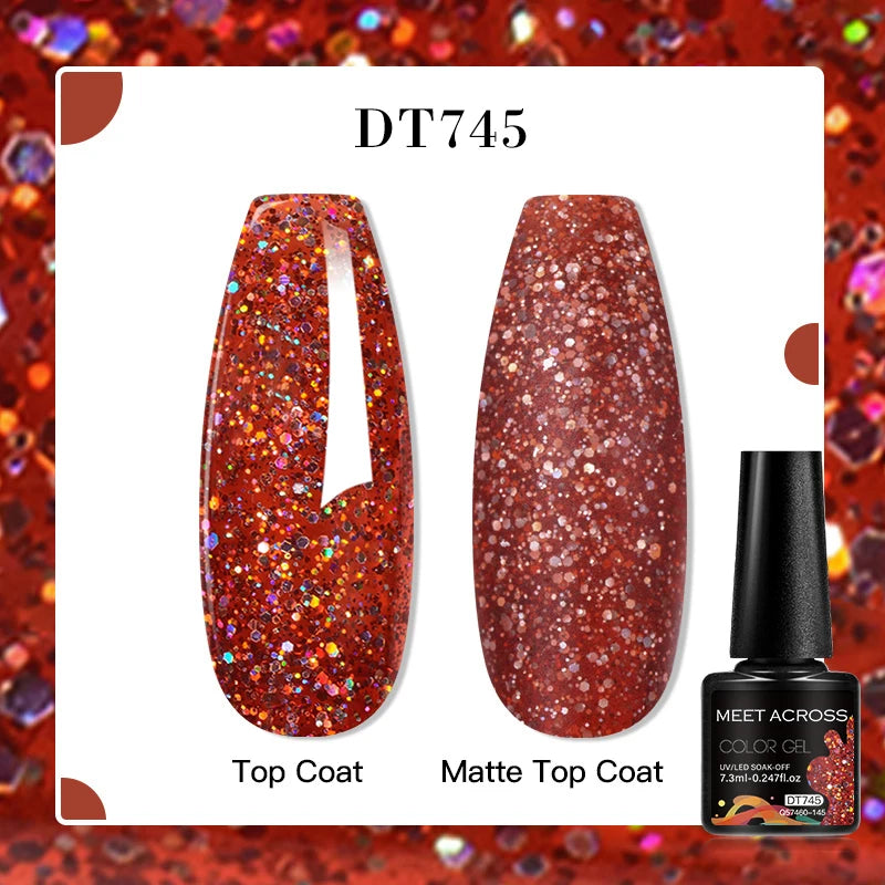 MEET ACROSS 7ml Red Blue Green Metallic Gel Nail Polish Super Bright Mirror Effect Semi Permanent LED UV Gel Nail Art Varnish