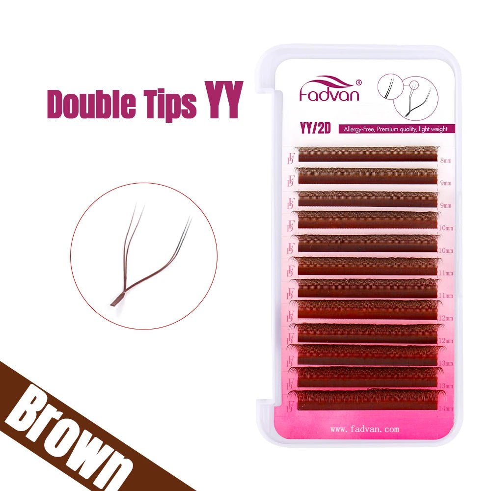 FADVAN YY/SYY Shape L/LU(M)/C/D/DD Brown Eyelashes Extension Soft Premium False Lashes Individual Makeup Black Crisscross Beauty