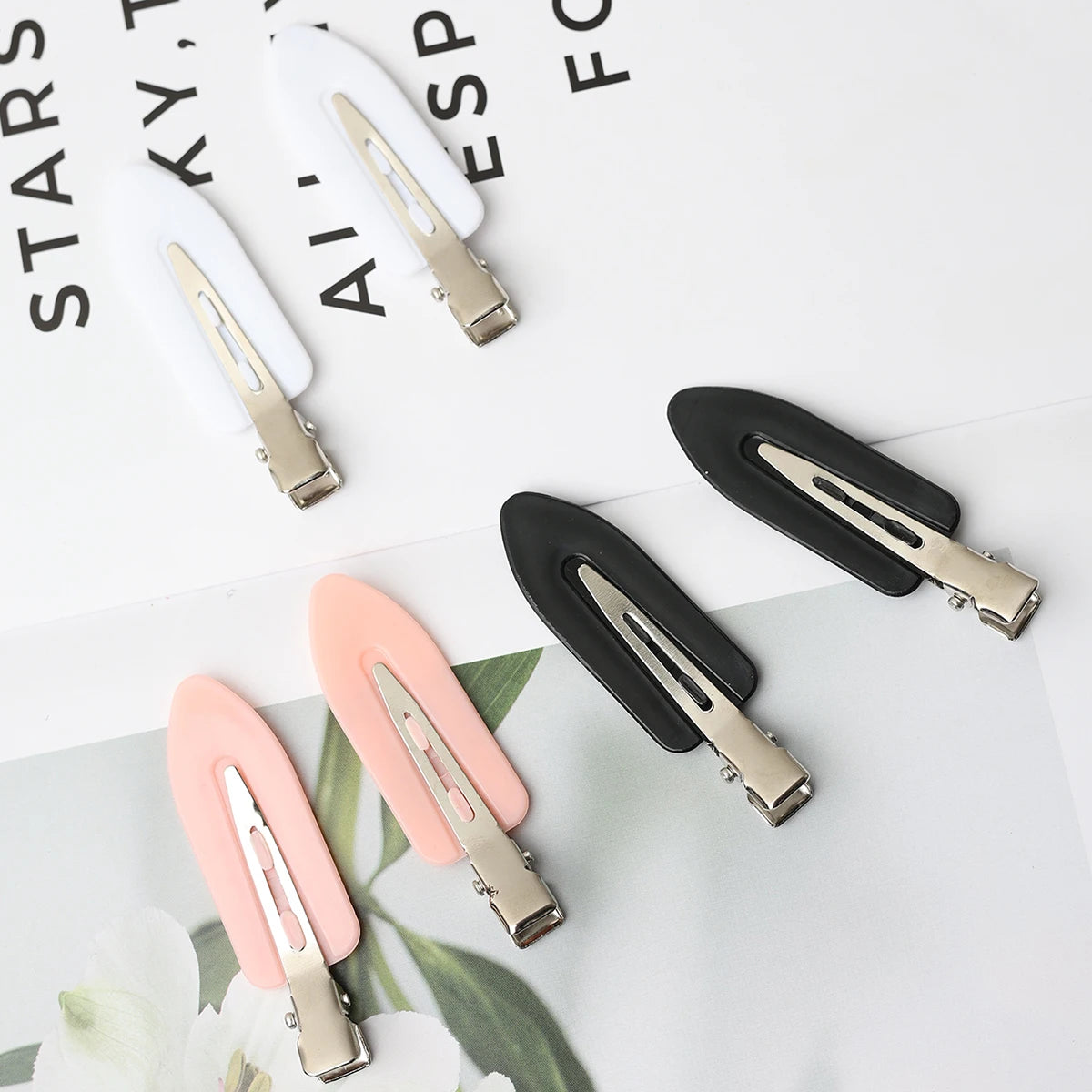12pcs Black And White Pink Simple And Fashionable Women's Seamless Bangs Hair Clips Makeup Seamless Hair Clips Side Clips Suitab