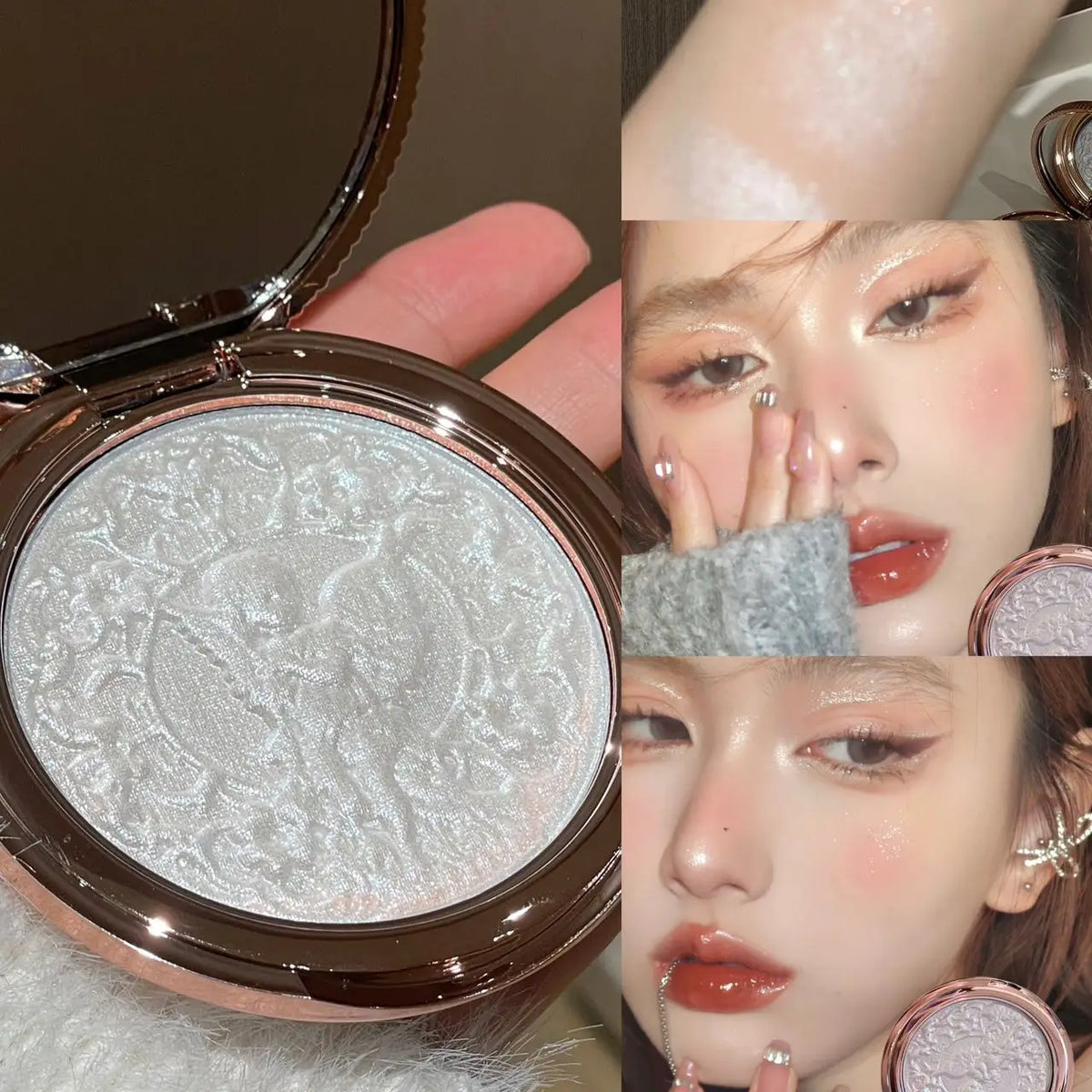 Little Angel Pearl Glow Highlighter Palette 4 Shades Fine Shimmer Face Illuminator Powder Waterproof Long Wear Makeup Gift