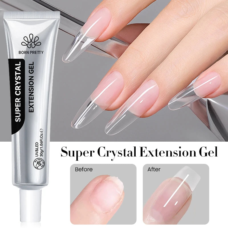 BORN PRETTY 30ml Nail Extension Gel Glitter Soak Off Nail Acrylic Crystal Building UV Gel for Nails Quick Extension Manicure