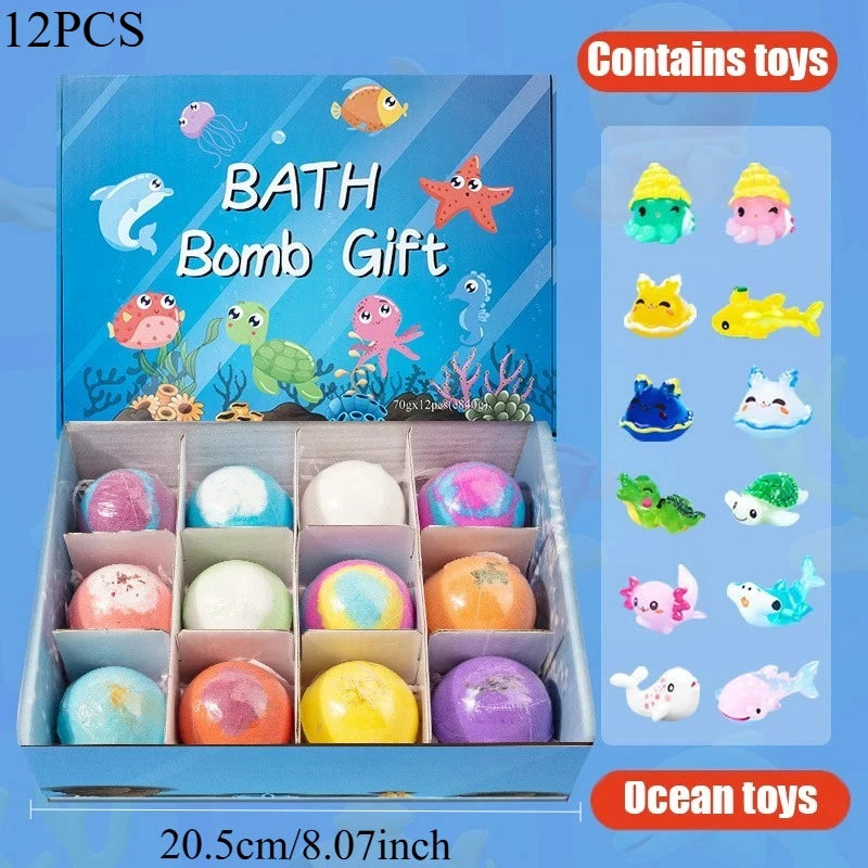 New 12PCS Ocean Toy Bath Salt Balls, Bubble Bath Balls for Adults & Kids, Fun Educational Bath Toys Party Favor Set