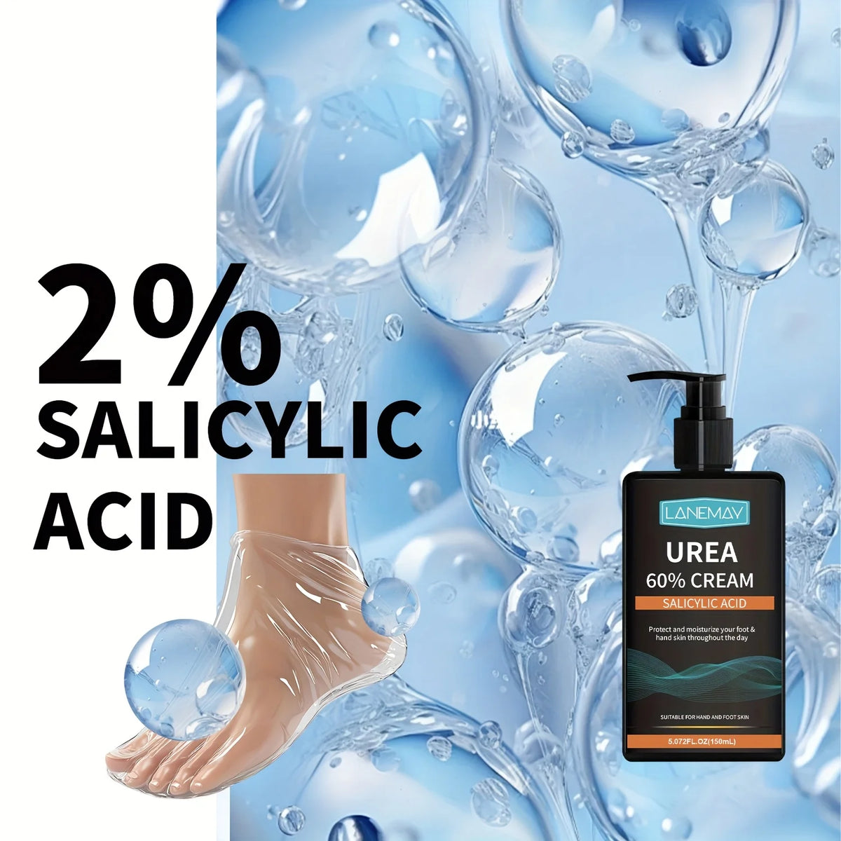 Urea 60% Cream with Salicylic Acid - Intensive Moisturizing for Dry, Rough Skin, Non-Greasy Formula - Ideal for Hands & Feet