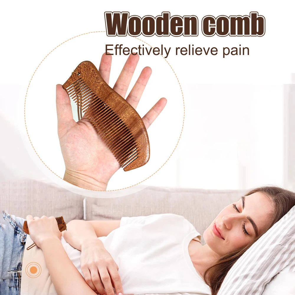 Natural Wooden Hair Comb with Cotton Drawstring Bag - Anti-static Scalp Massage, Handmade Wood Comb for Daily Hair Care
