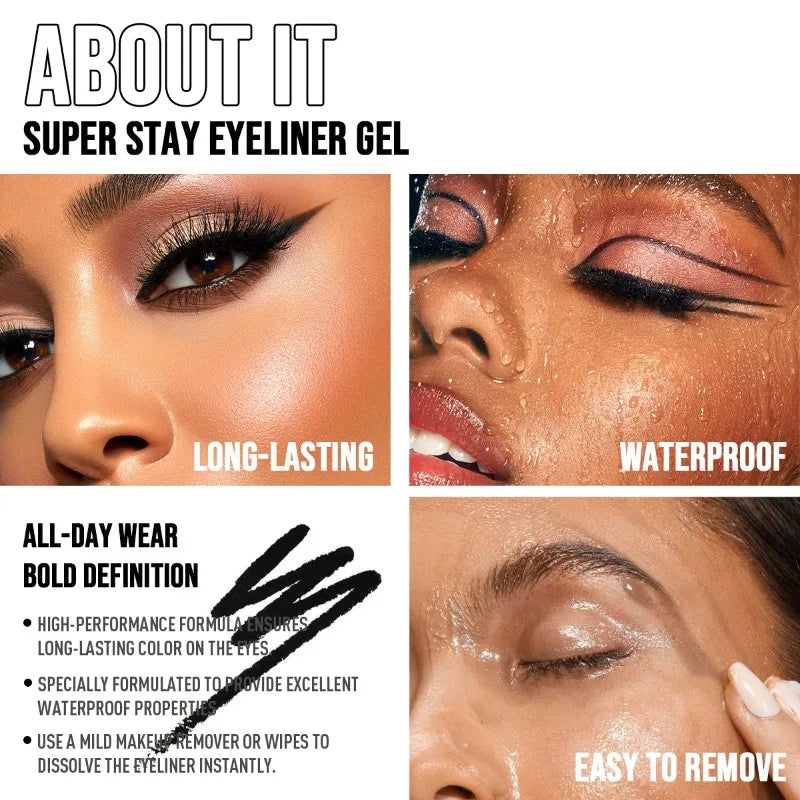 Dual-ended Black Gel Eyeliner Pencil, Waterproof Long-lasting Easy To Apply, Soft Cotton Head Eyeliner Pen, Smooth Eyeliner Pen
