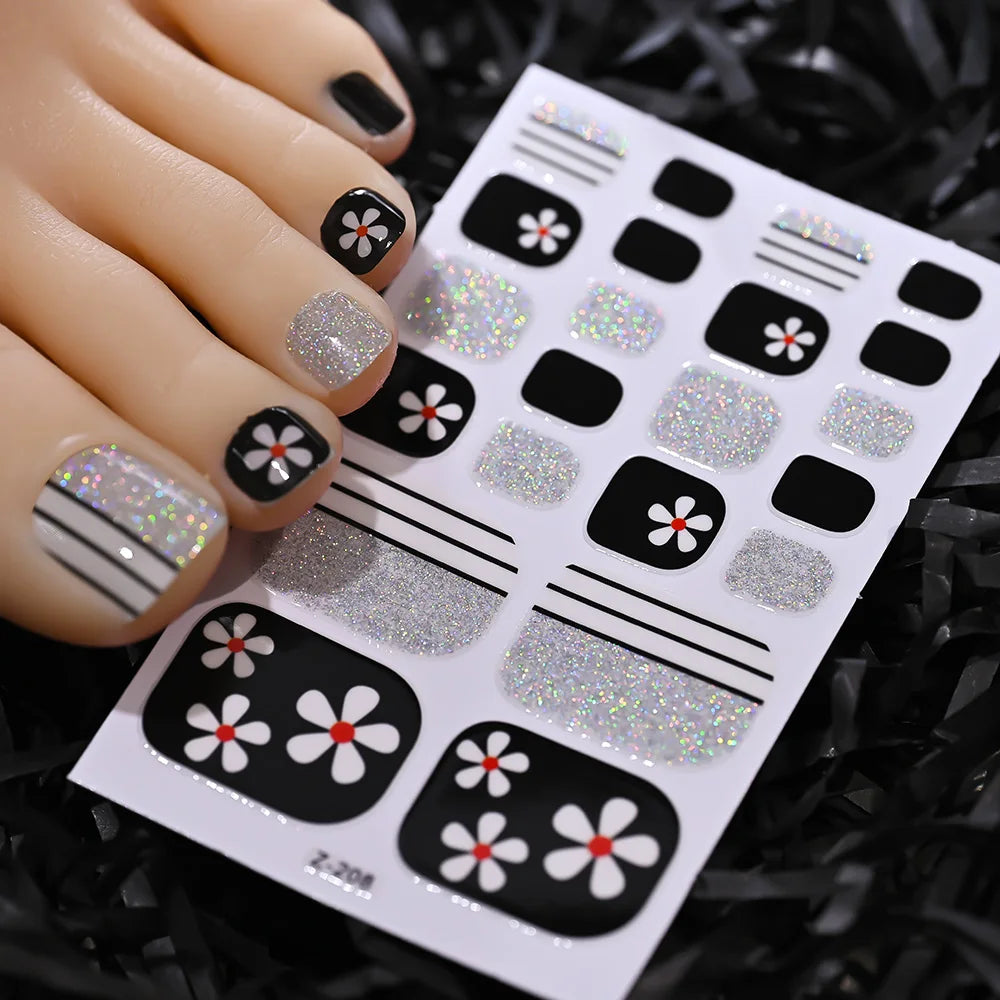 1pcs 22tips Gradient Glitter Full Toe Nail Wraps 3D Shiny Omber Pink/Purple/blue Toe Nail Polish Stickers Baking Free Toe Strips