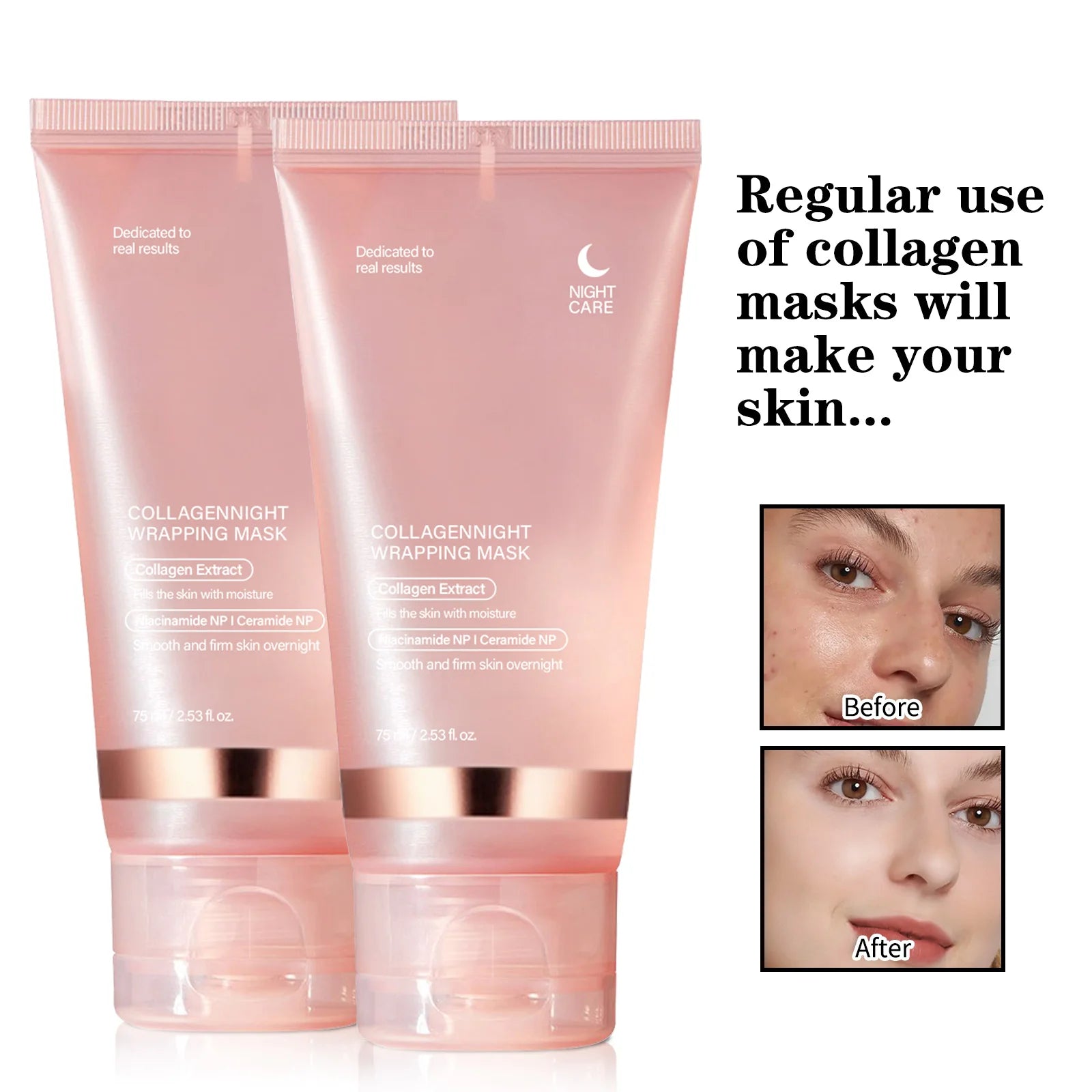 Overnight Collagen Firming Mask 75ml - Deep Moisturizing Pulling Formula for Smooth, Radiant Skin by Morning Wake-Up Glow.