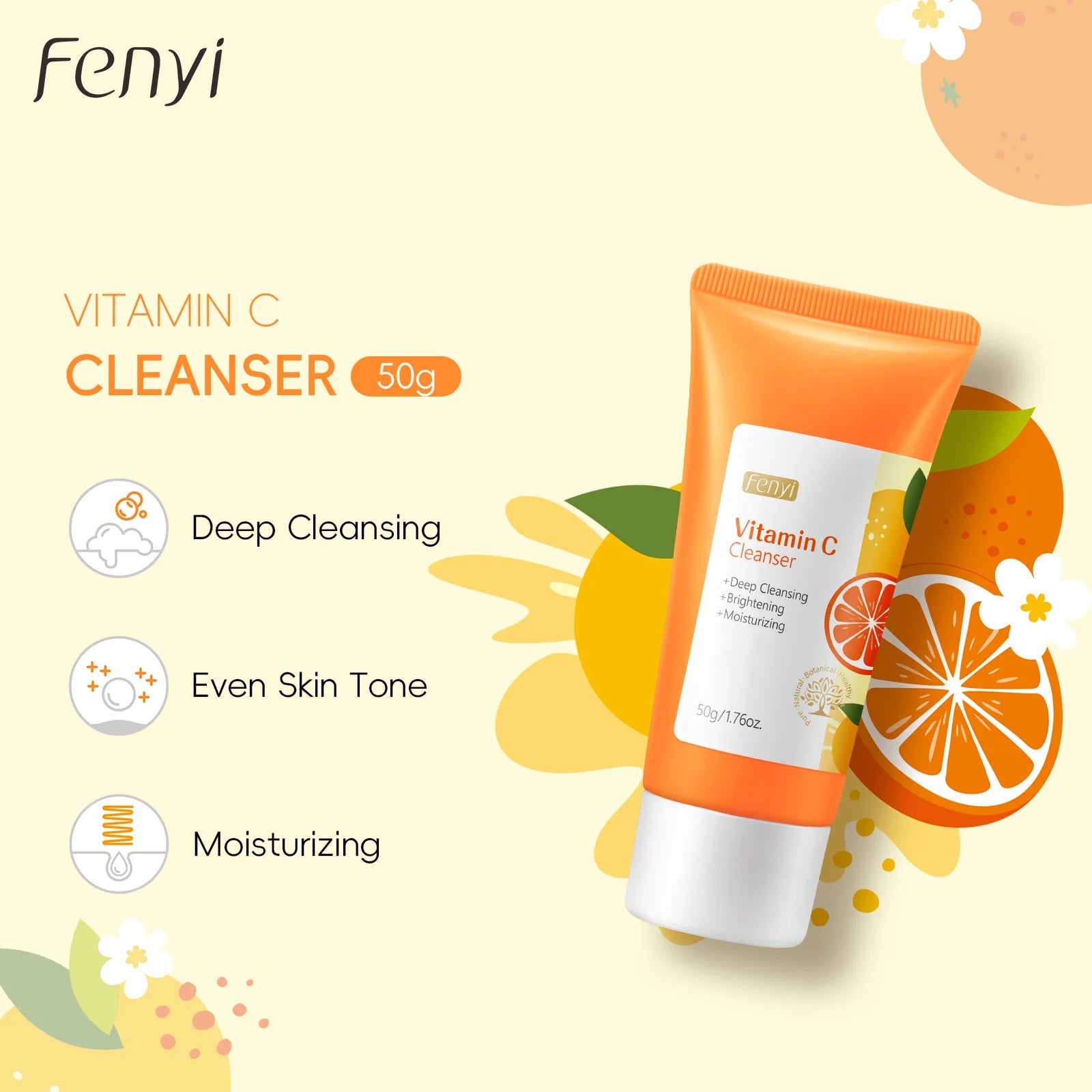 Vitamin C Facial Cleanser Deep Cleansing Moisturizing Blackhead Removal Gentle Foam Hydrating Non-Drying Face Wash Cleanser