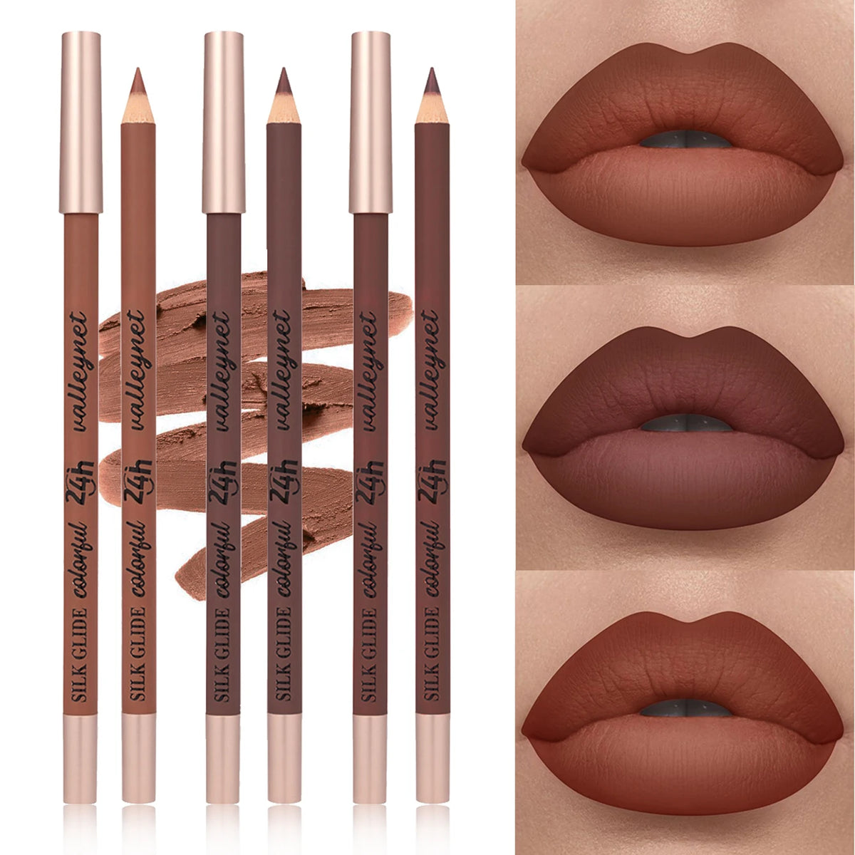 3 Pcs/Set Lipliner Lip Combo,Brown Matte Lip Liner Long-lasting, Waterproof Lip Makeup Cosmetics