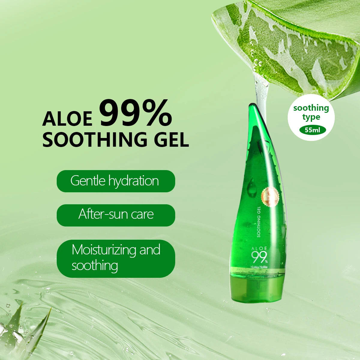 HOLIKA HOLIKA Aloe Soothing Gel,Soothing & Refreshing,Moisturizing & Lightweight,Fast-Absorbing,K-Beauty,Korean Makeup