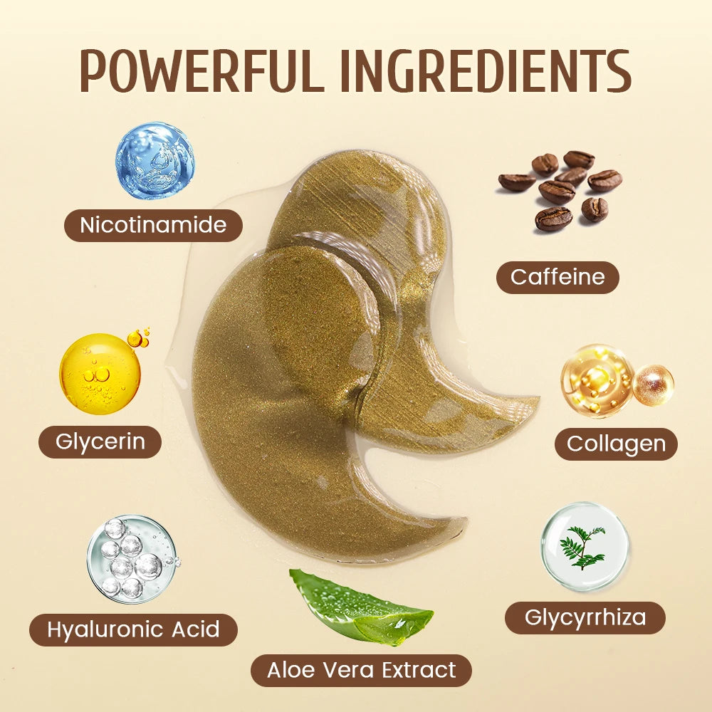 Caffeine Collagen Under Eyes Patches Lighten Dark Circles Bags Puffiness Fine Lines Wrinkle Nourish Eye Skin Care Eye Mask 60pcs
