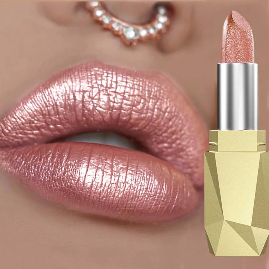 1PC Metallic Lipstick Longlasting Glitter Lip Glaze Waterproof Moisturize Red Luminous Liptint Shimmer Shiny Lipgloss Makeup
