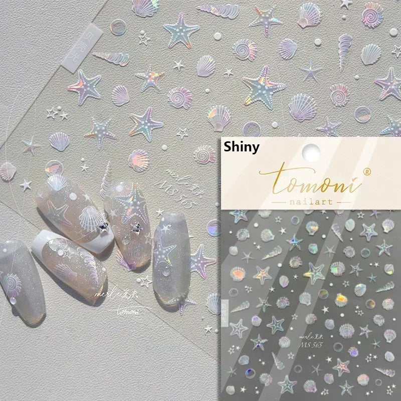 Sea Wave Jellyfish Starfish Conch Shell Dolphin Pearl Summer Beach Goldfish Water Bubble Mermaid Koi INS Nail Art Stickers Decal