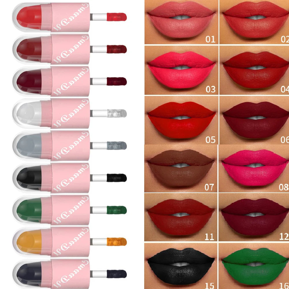 18Color 2In1 Matte Velvet Liquid Lipstick Double Head Sexy Red Purple LipGloss Moisturizing Lasting Waterproof Lip Glaze Make Up