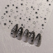 5D Luxury Star Nail Stickers for Nail Art Stars Black Silver Nail Decals Gilding Hollow Out Five-Pointed Nail Art Design Slider