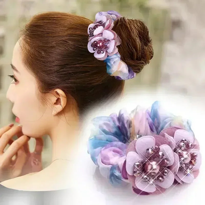Women Lace Hair Scrunchies  Bow Hair Fantaisie Tie High Elasticity