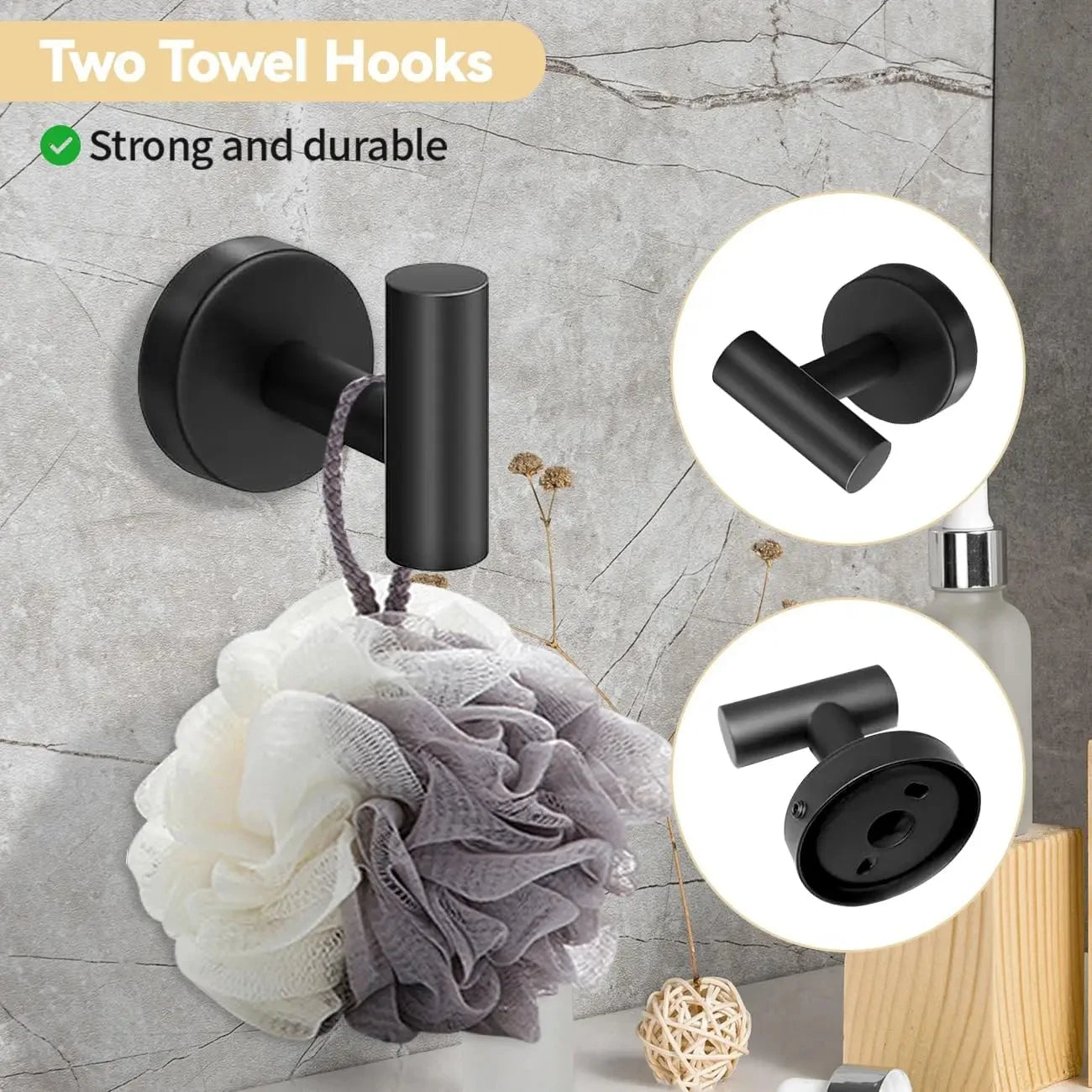 5-piece wall mounted hardware bathroom accessories, stainless steel towel bar, towel ring, toilet paper holder hook bathroom kit