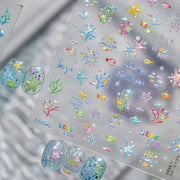 1pcs 5D Colorful Fish Starfish Coral Seaweed Shell Bubbles Ocean Nail Art Stickers Clear Jelly Tropical Fish Embossed Nail Decal