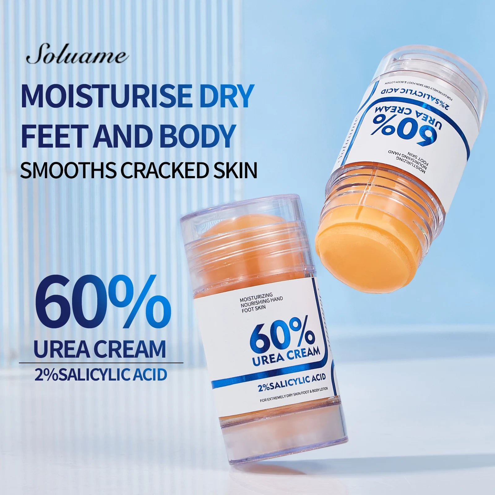 2 Pcs 60% Urea Foot Cream Stick with 2% Salicylic Acid, Foot Care Cream Moisturizer for Dry Cracked Feet, Knees, Hands