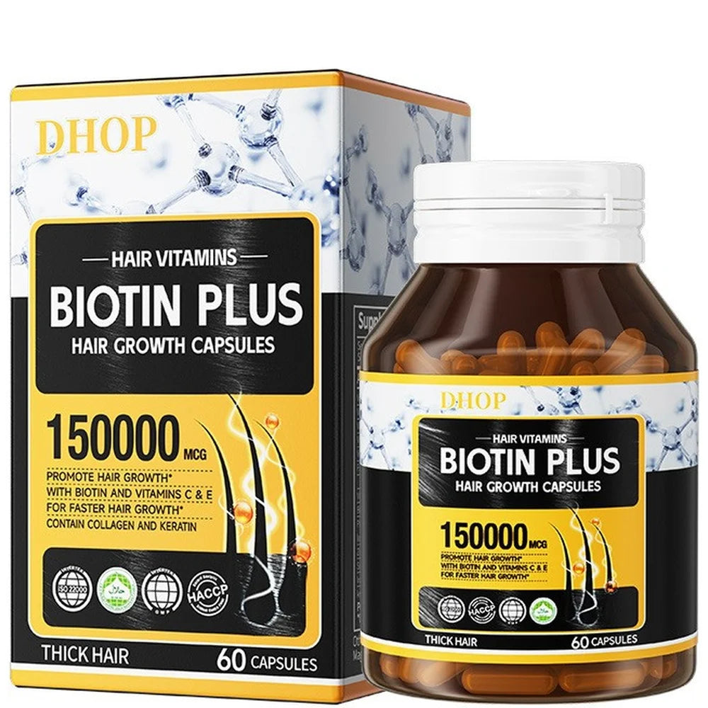 Biotin Plus Hair Growth Capsules with Collagen and Keratin, Vitamins A C E B12 Folate Hair Vitamins Hair Nutrition Support