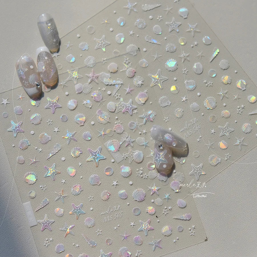 Summer Beach Ocean Shell Starfish Clams Conch Stars Sea Bubble Seasnail Soft Relief Decoration Nail Art Stickers Manicure Decals