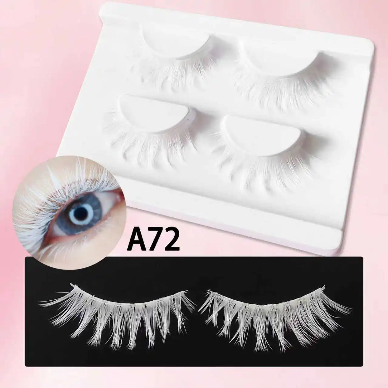 2 Pairs White Eyelashes Frozen Beauty Makeup Wedding Eyelash White Colored False Lashes for Cosplay Party Clear Bond Eyelashes