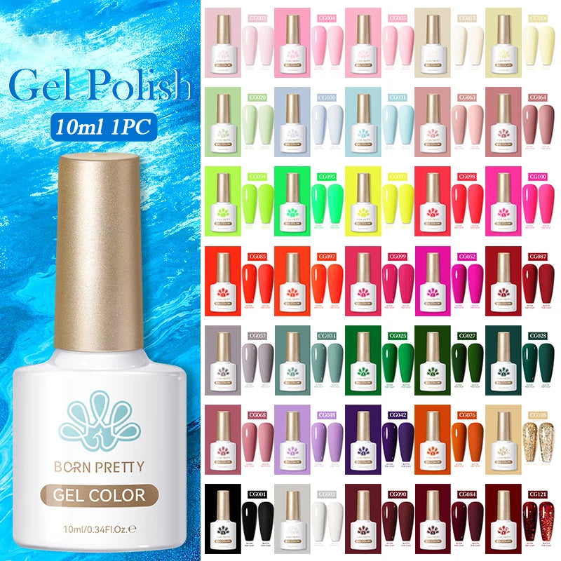 BORN PRETTY 10ML Gel Nail Polish for All Season Black White Baby Green Yellow Pink Semi Permanent Nail Salon Design French Nails