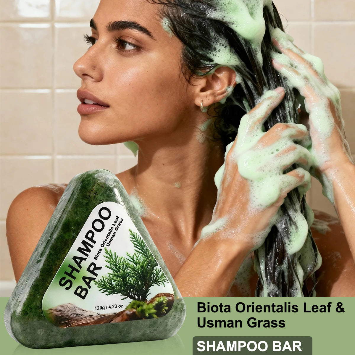 Usman grass Smooth Triangle Shampoo Bar, Deeply Moisturizing Herbal Soap, Deeply Cleanses and Removes Odors, Smooths Frizz