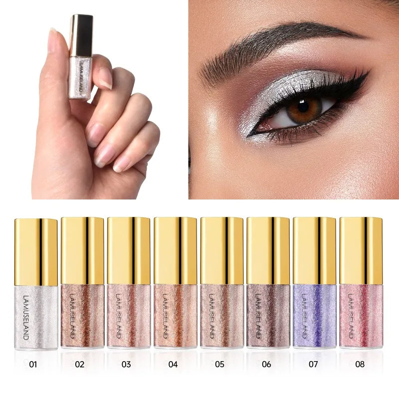 Pearly Liquid Eyeshadow Makeup Waterproof Shimmer Glitter Eye Shadow Highlighter Lasting Eye Tint for Daily Natural Smokey Look