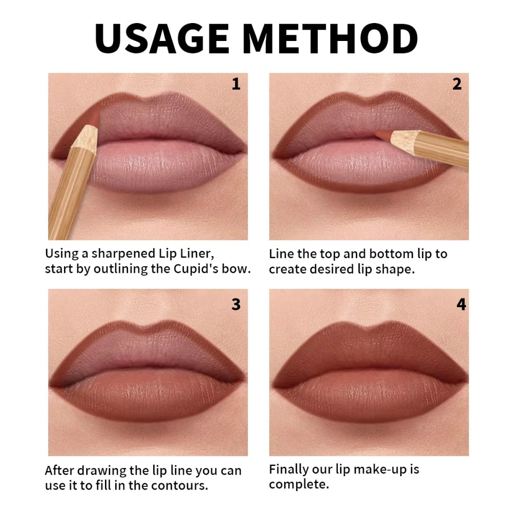 12 Color Nude Matte Lipstick Pencil Long-lasting Waterproof Lip Pencil High Pigmented Lip Liner Lip Makeup Tool