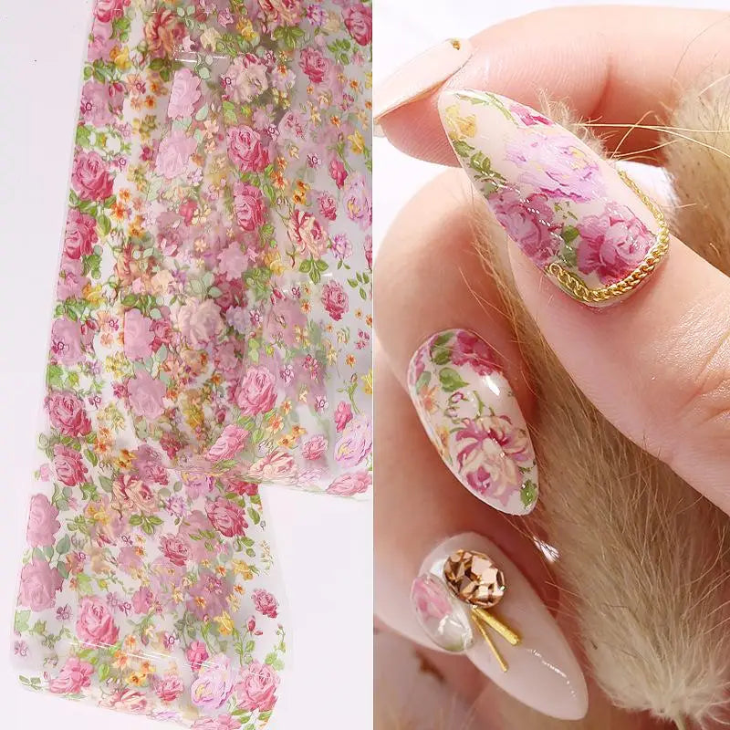 ✰✪Rose Flower Nail Art Transfer Foil Stickers 100cm Long Strip for Salon and Home Use Easy DIY Manicure Decoration