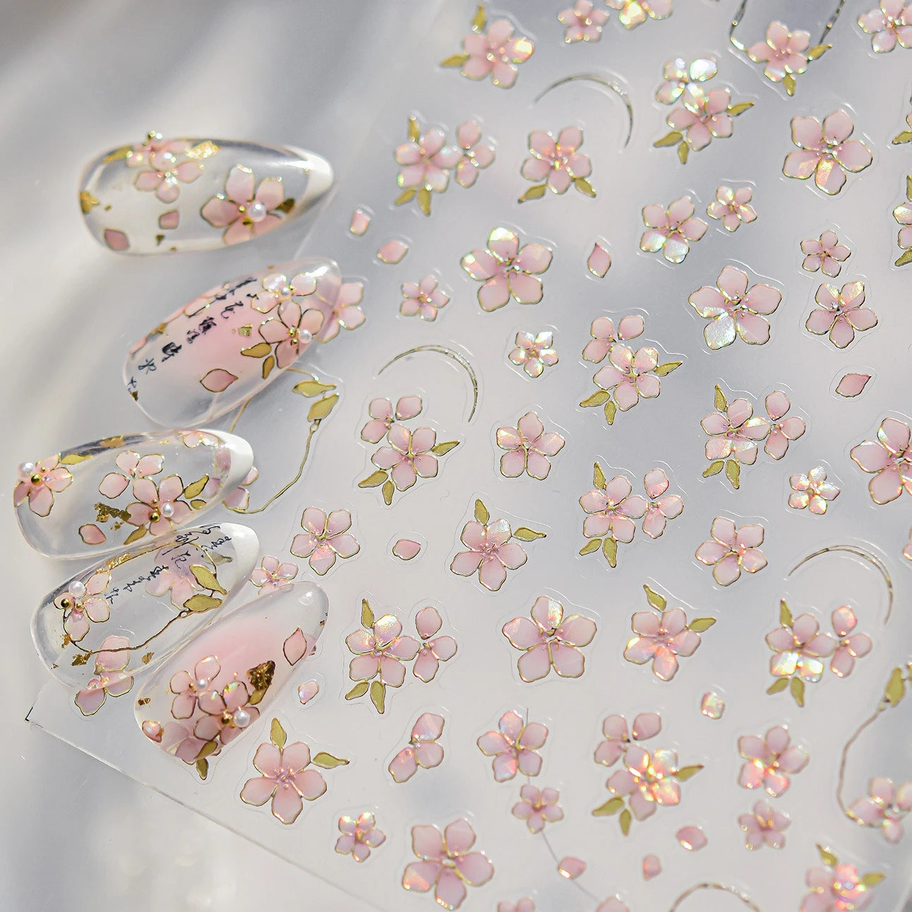 Elegant Pink Purple Flower Rose Colourful Gentle Petal Peach Blossom Metal Shiny Self Nail Art Sticker Decoration Manicure Decal