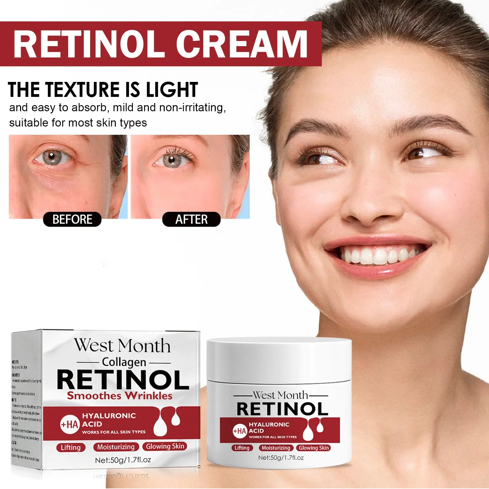 Retinol Wrinkles Remover Cream Lifting Firming Reduce Fine Lines Smooth Brightening Skin Moisturizing Anti A-ging Facial Cream